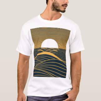 Camiseta Luna de sol estilizada, ilustracion de mar oscuro.