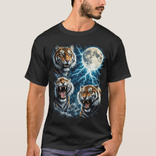 Camiseta Luna de tres tigres retro trueno rugiendo vida sal