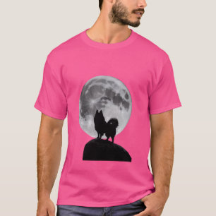 Camiseta Luna divertida Pom Pomerania y silueta de perro