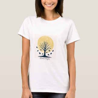 Camiseta Luna Dorada y Silueta de Árbol Desnudo – Otoño Mín
