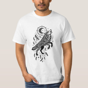 Camiseta Luna Espiritual Lobo Luna y Plumas