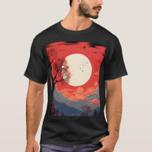 Luna Etérea En Un Cielo Rojo Sobre Las Montañas