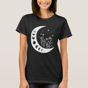 Camiseta Luna Floral, Boho, Flores Florales Crescent Co