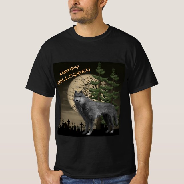 Camiseta Luna llena de Gray Wolf Happy Halloween (Anverso)