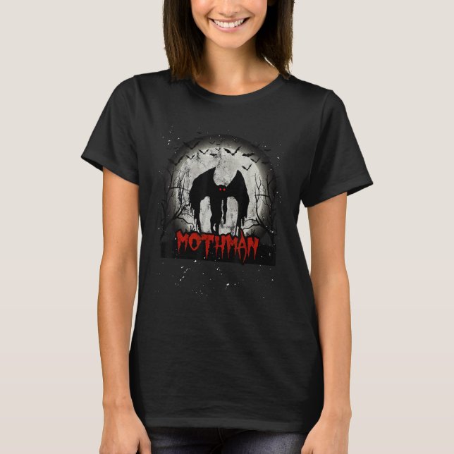 Camiseta Luna Oscura con murciélagos y folklore de Mothman  (Anverso)