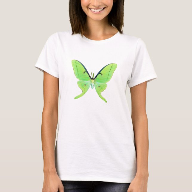 Camiseta Luna polilla sobre un fondo verde pálido (Anverso)