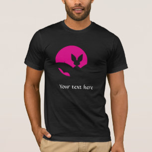 Camiseta Luna Rosa Silueta de Murciélago Arte Gótico