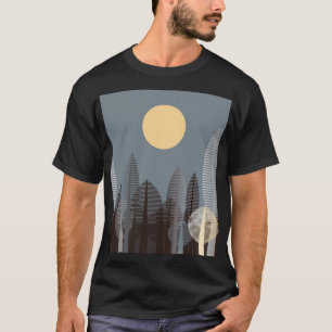Camiseta Luna sobre el bosque rayado, plata.