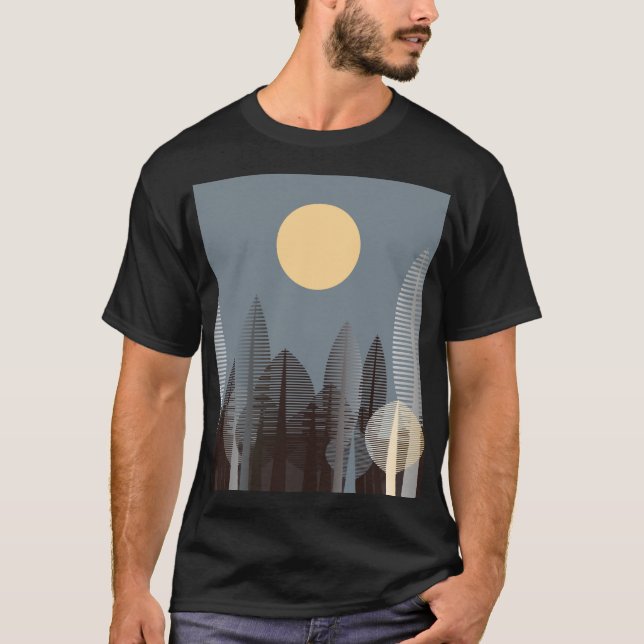 Camiseta Luna sobre el bosque rayado, plata. (Anverso)