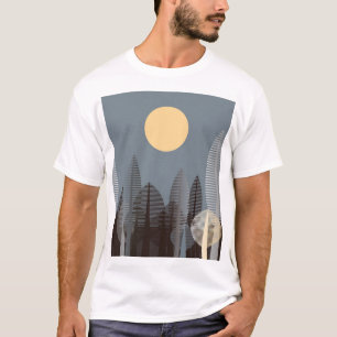 Camiseta Luna sobre el bosque rayado, plata.