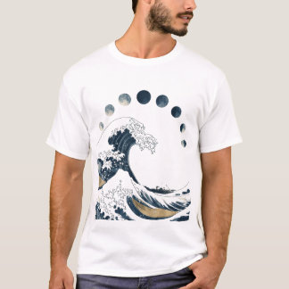 Camiseta Luna sobre la gran ola: arte de olas japonés + lun