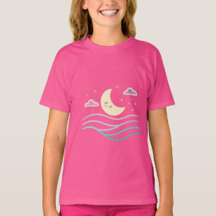 Camiseta Luna sonriente dulce & Estrellas – Diseño nocturno