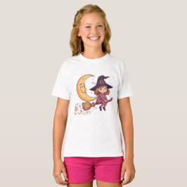 Camiseta lunar de brujita de Halloween para niños