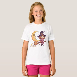 Camiseta lunar de brujita de Halloween para niños