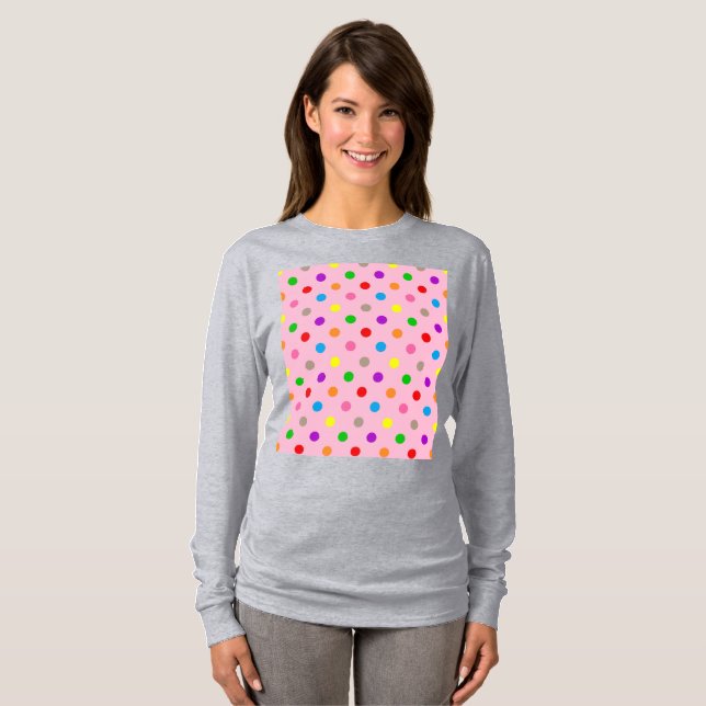 Camiseta Lunares de arcoíris coloridos rosa  (Anverso completo)