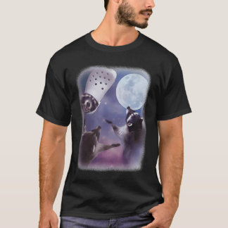 Camiseta Lunático 3 Mapache Luna Aullando Cabeza de Mapache