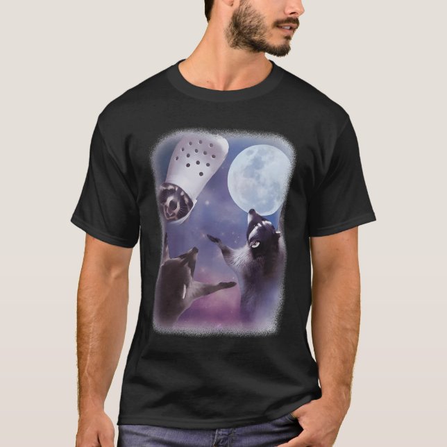 Camiseta Lunático 3 Mapache Luna Aullando Cabeza de Mapache (Anverso)