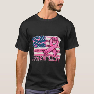 Camiseta Lunch Lady American Flag Cáncer de seno de cinta r