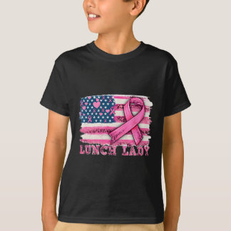 Camiseta Lunch Lady American Flag Cáncer de seno de cinta r