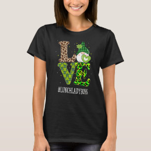 Camiseta Lunch Lady Boss Love St Patricks Day Gnome Leopard