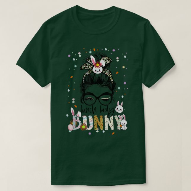 Camiseta Lunch Lady Bunny Leopard Messy Bun Funny Lunch (Diseño del anverso)
