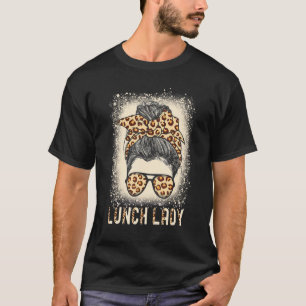 Camiseta Lunch Lady Con Leopard Cheetah Messy Bun Print