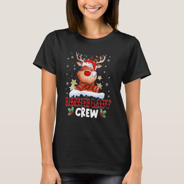 Camiseta Lunch Lady Crew Reindeer Plaid Santa Hat Christmas (Anverso)