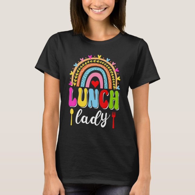 Camiseta Lunch Lady Groovy Rainbow Lunch Lady Squad Back To (Anverso)