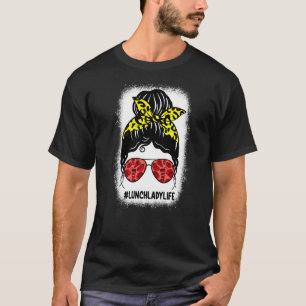 Camiseta Lunch Lady Life Messy Bun Hair Leopard Print Glass
