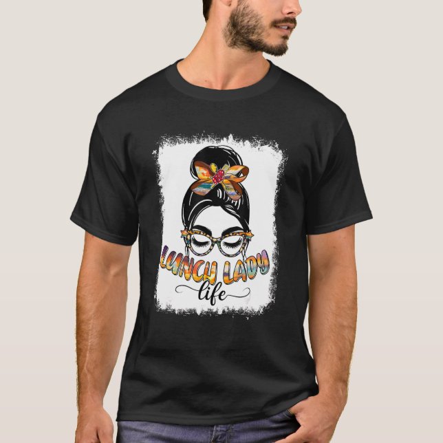 Camiseta Lunch Lady Life Messy Bun Women Sunflower Leopardo (Anverso)