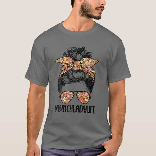 Camiseta Lunch Lady Messy Hair Bun Escuela de Almuerzo Lady (Anverso)