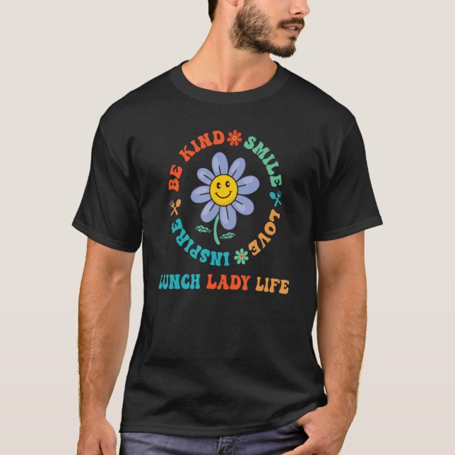 Camiseta Lunch Lady Retro Groovy Floral School Lunch Lady L (Anverso)