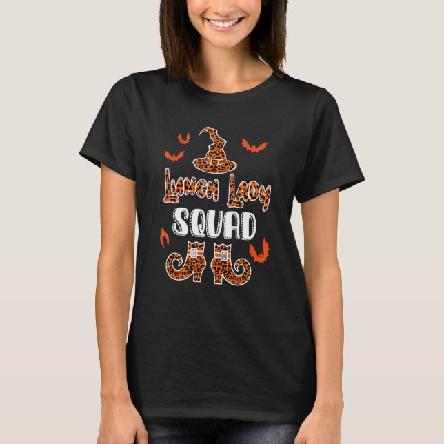 Camiseta Lunch Lady Squad Leopard Witch Gorra Halloween Lun (Anverso)