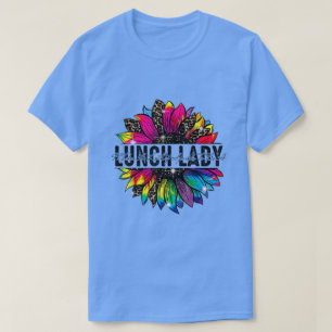 Camiseta Lunch Lady Sunflower Leopard Tie Dye