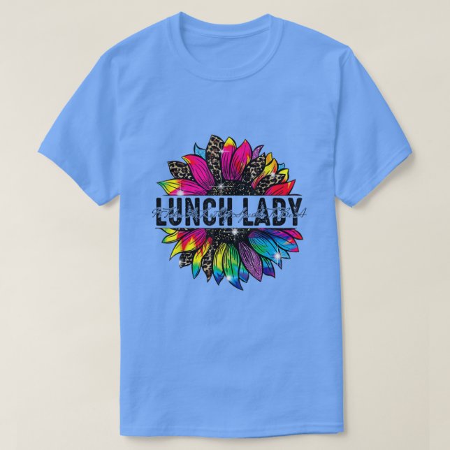 Camiseta Lunch Lady Sunflower Leopard Tie Dye (Diseño del anverso)