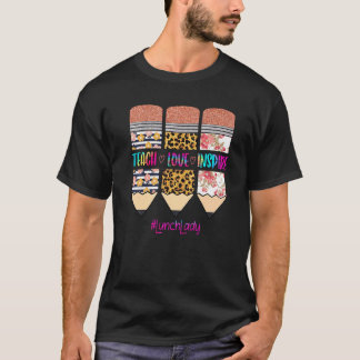Camiseta Lunch Lady Teach Love Inspire Pencil Leopard Tie D