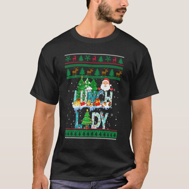 Camiseta Lunch Lady Ugly Christmas Tree Santa Matching Xmas (Anverso)