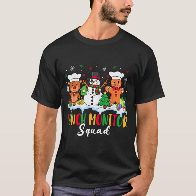 Camiseta Lunch Monitor Squad Reindeer Snowman Gingerbread C (Anverso)