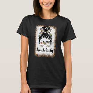 Camiseta Lunes de leopardo crudo Lady Messy Bun Lunch Lady