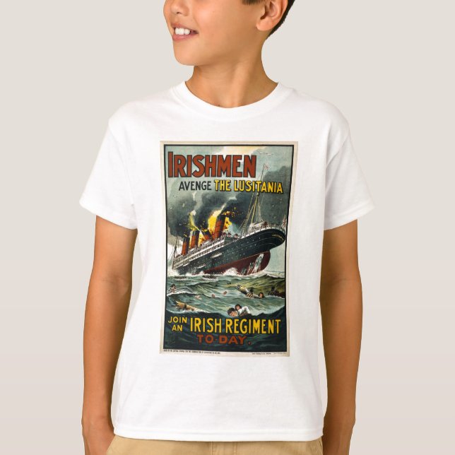 Camiseta Lusitania Poster Vintage (Reclutamiento irlandés) (Anverso)