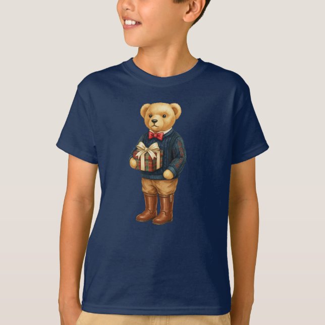 Camiseta Luxe Preppy Plaid Christmas Teddy Bear  (Anverso)