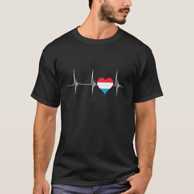 Camiseta Luxembourg Luxembourgish Flag Heart Heartbeat EKG  (Anverso)