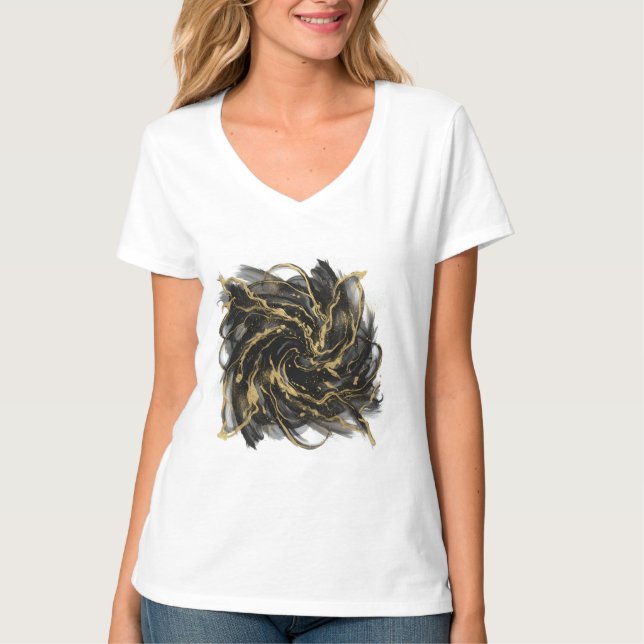 Camiseta Luxury Gold and Black Abstract Marble Ink Flow (Anverso)