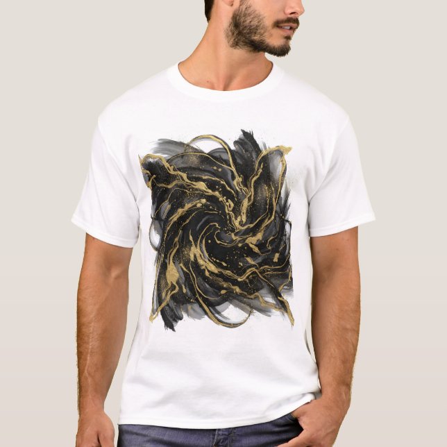 Camiseta Luxury Gold and Black Abstract Marble Ink Flow (Anverso)