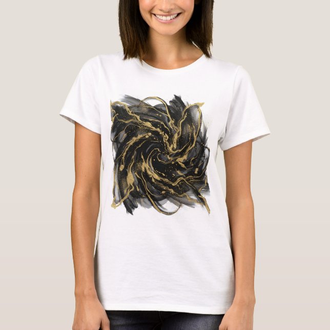 Camiseta Luxury Gold and Black Abstract Marble Ink Flow (Anverso)