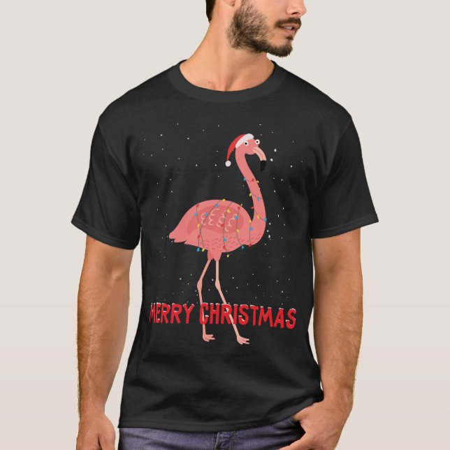 Camiseta Luz de árbol de navidad de flamingo mate (Anverso)