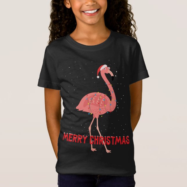 Camiseta Luz de árbol de navidad de flamingo mate (Anverso)