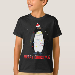 Camiseta Luz de árbol de navidad de pingüino lindo