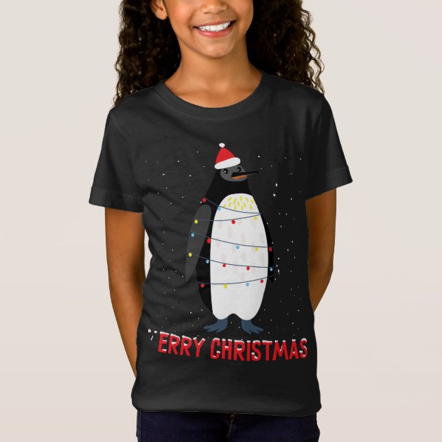 Camiseta Luz de árbol de navidad de pingüino lindo (Anverso)