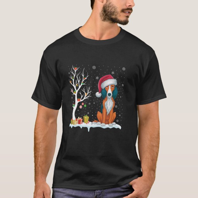 Camiseta Luz de árbol festivo de Foxhound Dog Santa Hat (Anverso)